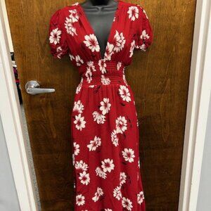 Reformation Dane Dress Freddie Red Floral Maxi High Low Dress